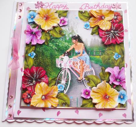 Lady on Bicycle + Puppy & Petunias by Margaret Skinner