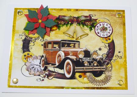Vintage Car in Christmas Steampunk Clock Frame A4 by Margaret Skinner