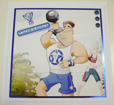 Get Fit Dude (blue) 8x8 Quick Card by Margaret Skinner
