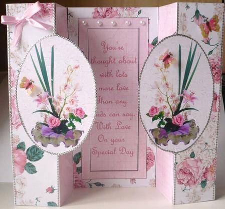 Pink Floral Double Oval Fold Back Card by Margaret Skinner
