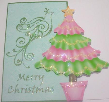 Swirly Dove and Christmas Tree Cut and Fold Card by Margaret Skinner