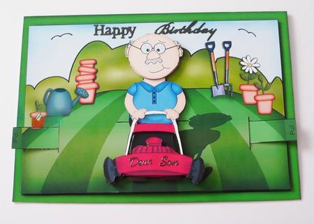 3D Gardening Man Animated Moveable Decoupage Card Kit by Margaret Skinner