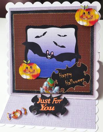 Halloween Bats & Pumpkin Card Topper/ Front 2 by Margaret Skinner