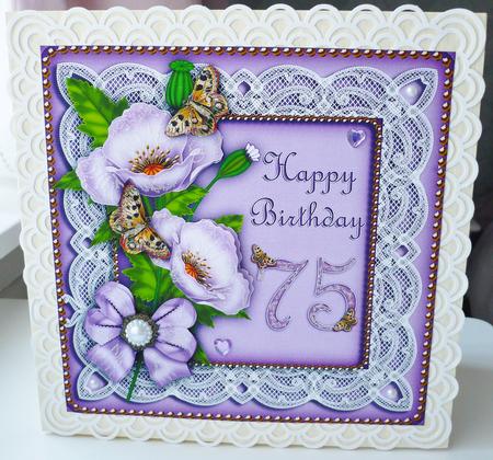Lilac Poppy Butterfly 75th Birthday 8in Picture Topper by Margaret Skinner