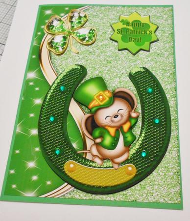 Yeh! St Patricks Day , Happy Mouse with Lucky Horseshoe by Margaret Skinner