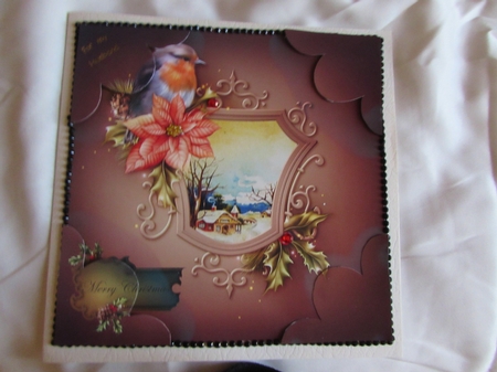 Christmas Robin and Vintage Scene Quadro Petal Corner Stacke by Margaret Swaby