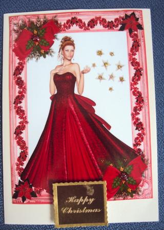 Beautiful Lady in Red Gown with Poinsettias A4 Topper by Margaret Swaby