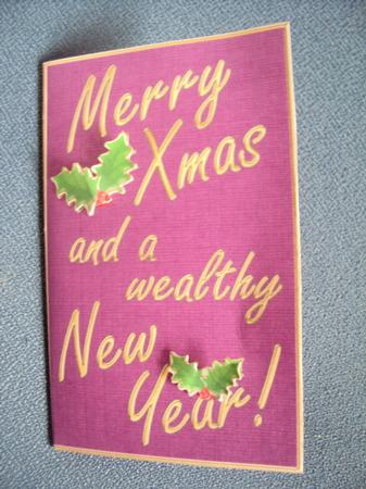 Elegant Christmas Holly Lottery Wallet Card by Margaret Swaby