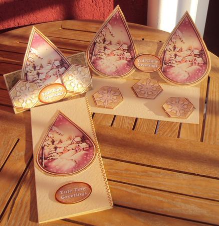 Snowy Village Flake Yule Time Greetings Teardrop Trio Kit by Margaret Swaby