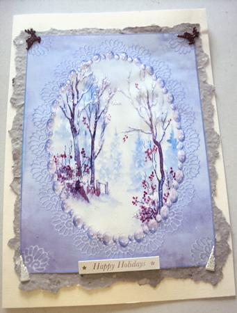 Blue Winter with Pearls Card Topper by Margaret Swaby