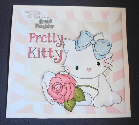 Pretty Kitty with Rose in Ribbon Frame 8x8 by Margaret Swaby