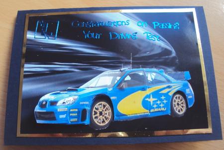 Subaru Impreza Decoupage on Abstract Background by Margaret Swaby
