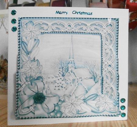 Church Village Teal Tone 5in Bottom Stacker by Margaret Swaby