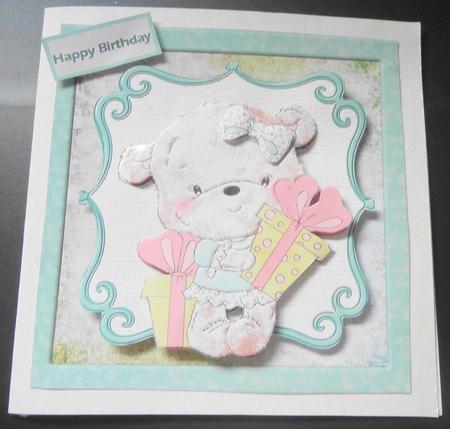 Birthday Bow Teddy Card with Decouapge by Margaret Swaby