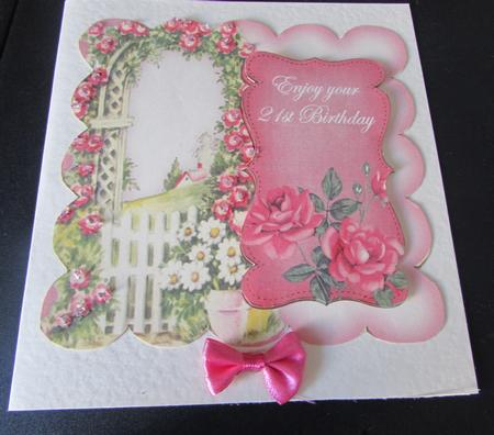 Pink Rose Arch 21st Birthday 8in Scallop Topper by Margaret Swaby
