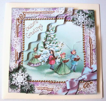 Carol Singers Snow 5in Scallop Triangle Corner Stacker by Margaret Swaby