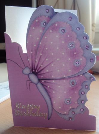 Purple Polka Butterfly A5 Shaped Front Print and Fold Card by Margaret Swaby
