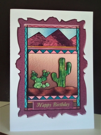 Stained Glass Cactus Mountain Quick Card for Men by Margaret Swann