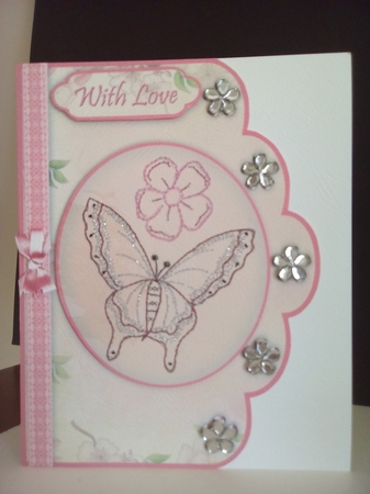 Butterfly Stitchery Scallop Edge Card Front by Margaret Swann