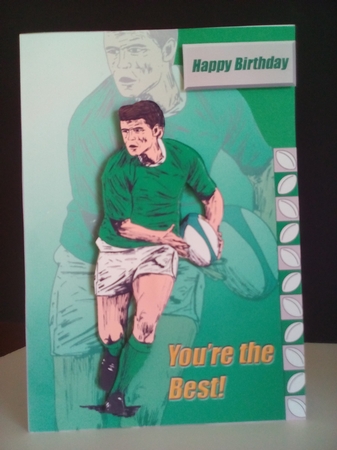 Green Rugby Player (shaped Card) - A5 by Margaret Swann