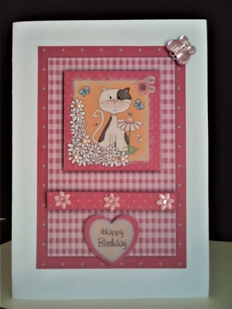 Black and White Cat with Daisys and Butterflys by Margaret Swann