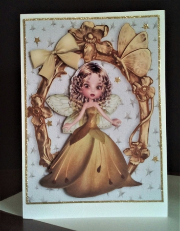 Precious Winter Gold Faerie in Gold Ornate Frame by Margaret Swann