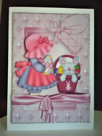 Bonnet Girl with Easter Bunny in Star Frame by Margaret Swann