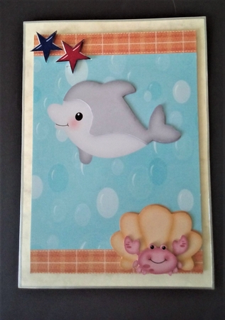 Cute Grey Dolphin with Clam & Crab by Margaret Swann