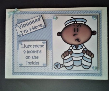 Yipeee I'm Here New Baby Boy Ethnic Quick Card by Margaret Swann