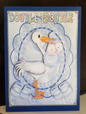Stork Carrying Twin Baby Boys , Now That's Trouble by Margaret Swann