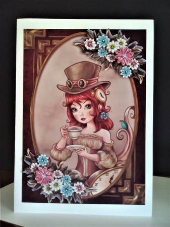 Time for Tea Steampunk Card Front with Gift Tag by Margaret Swann