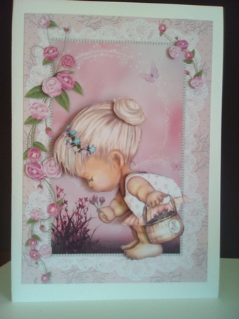Cute Little Nellie in the Garden Card Front and Decoupage by Margaret Swann