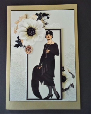 Vintage Gatsby lady mono chrome quick card by Margaret Swann