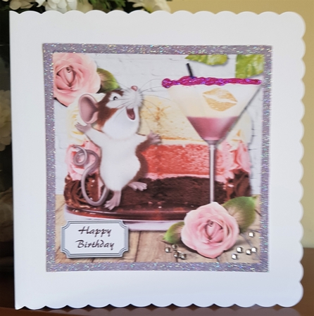 Birthday cake, cocktail,flowers and cheeky mouse by Margaret Swann