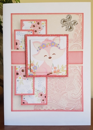 Cardtopper Pyramids 1386 little pink fox by Margaret Swann
