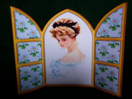 Beautiful Lady Church Window Large Gatefold Card by Margaret Tobin