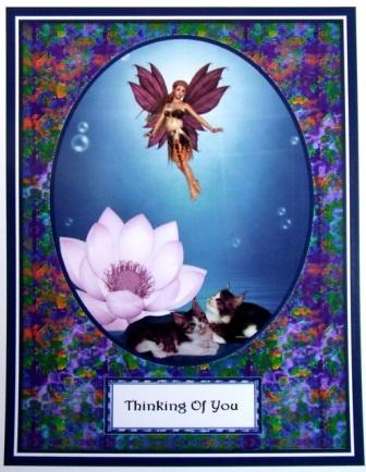 Cats Watching Fairy at Play A4 Card Front by Margaret Tobin