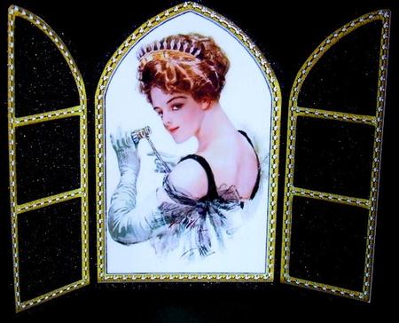 Opera Glasses Lady Church Window Large Gatefold Card by Margaret Tobin
