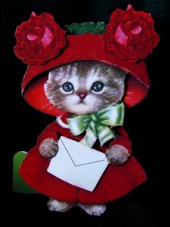 Kitty in Red - Shaped Card with Decoupaged Front by Margaret Tobin