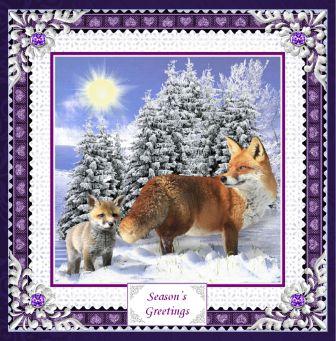 Fox and Cub in the Snow 8 x 8 Inch Square Quick Card Sheet by Margaret Tobin