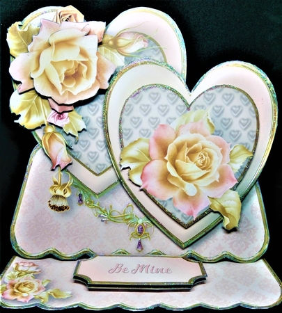 Romantic Roses - Double Hearts Easel Card Mini Kit by Margarette Blakeborough