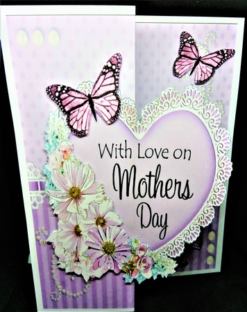 3 in 1 Floral Heart - 3D Shaped No-Hole Fold Back Card with Decoupage Mini Kit by Margarette Blakeborough