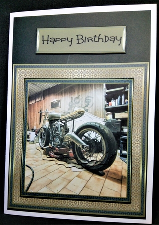 Motor cycle in the garage 7x7 by Margarette Blakeborough