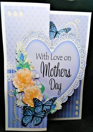 3 in 1 Floral Heart - 3D Shaped No-Hole Fold Back Card with Decoupage Mini Kit by Margarette Blakeborough