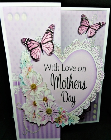 3 in 1 Floral Heart - 3D Shaped No-Hole Fold Back Card with Decoupage Mini Kit by Margarette Blakeborough