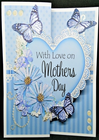 3 in 1 Floral Heart - 3D Shaped No-Hole Fold Back Card with Decoupage Mini Kit by Margarette Blakeborough