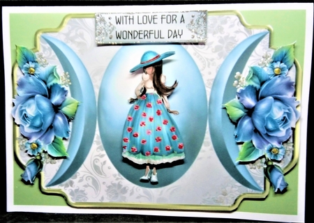 Pretty Little Missy - A5 card front with decoupage by Margarette Blakeborough