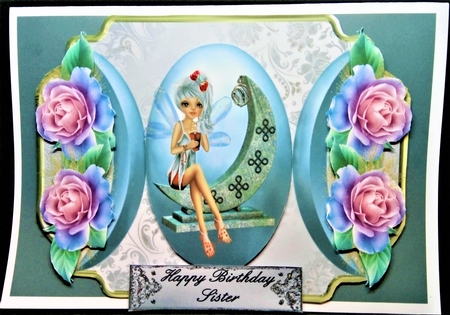 Fairy Rose - A5 card front with decoupage by Margarette Blakeborough
