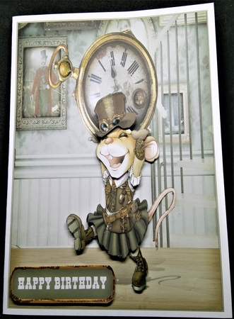Mrs Steampunk Mouse 8x8 Quick Card by Margarette Blakeborough