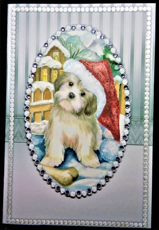 A5 Topper &  Insert Elegant Pearls   Christmas  Puppy by Margarette Blakeborough